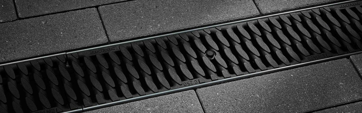 4’’ Wide Trench Drain Kit - 12 Meter Complete - ANRIN KE100 - Slotted Plastic ADA/Heel Proof Grating - ANRIN