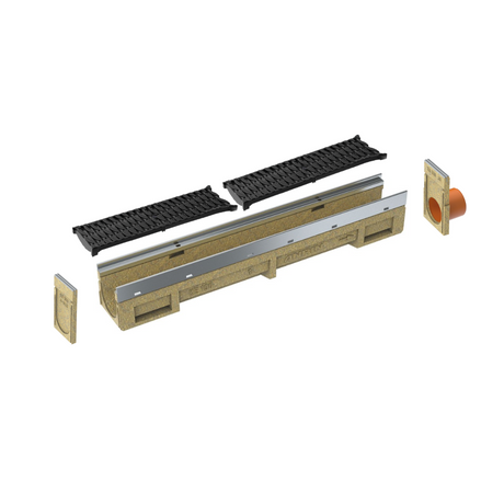 4’’ Wide Trench Drain Kit - 12 Meter Complete - ANRIN KE100 - Slotted Plastic ADA/Heel Proof Grating - ANRIN